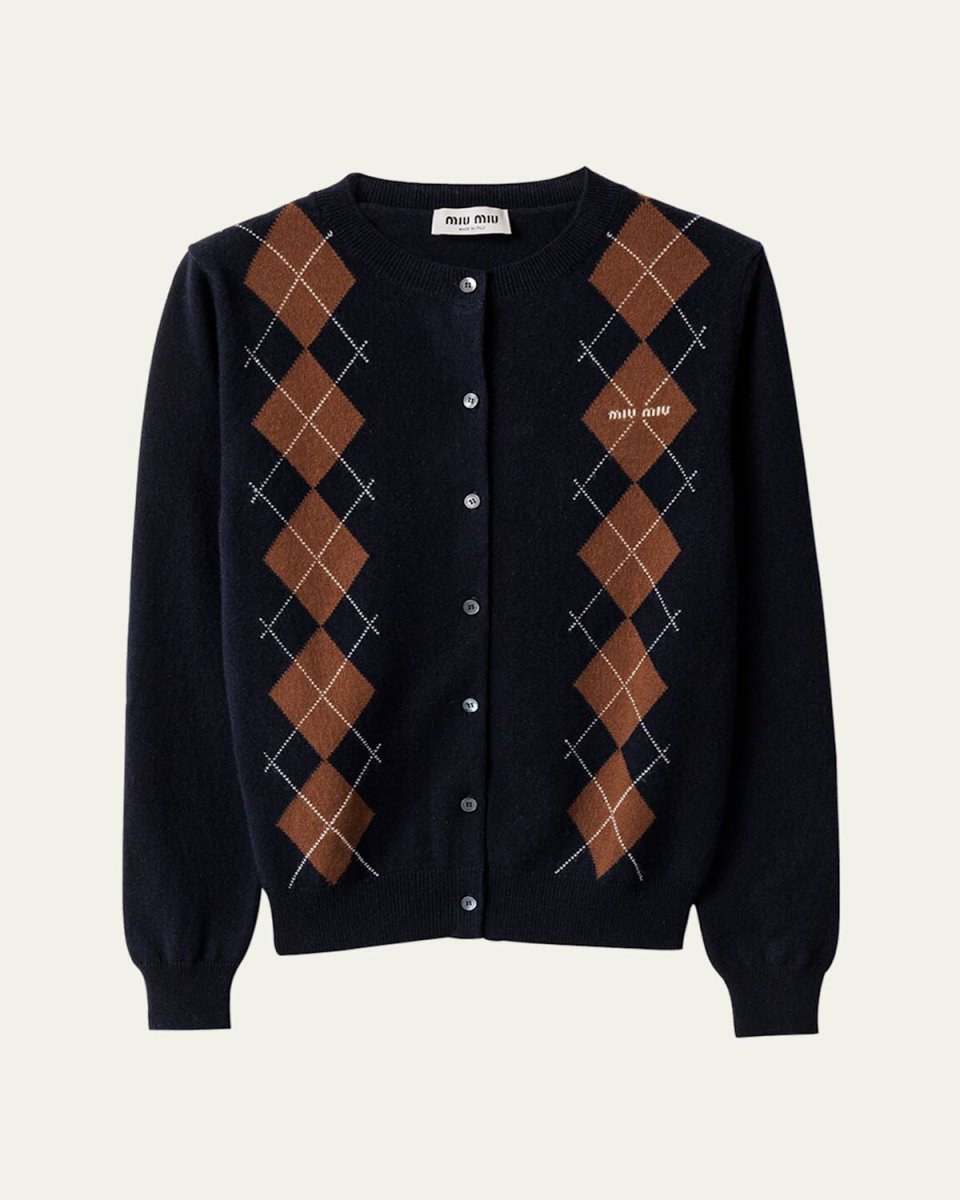 Cashmere Argyle Crewneck Cardigan